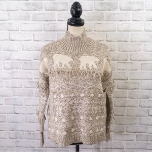 Ann Taylor LOFT soft holiday polar bear fair isle sweater with fringe